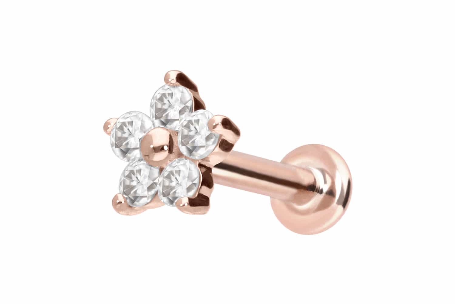 14 Karat Gold Labret Piercing mit Push Fit MOISSANIT-BLUME